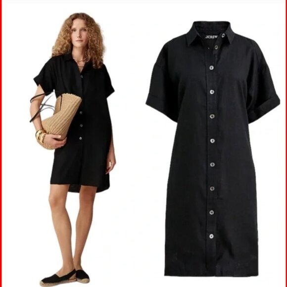 J. Crew Capitaine Linen Shirt Dress Black 2024 Season XXL - Picture 1 of 3